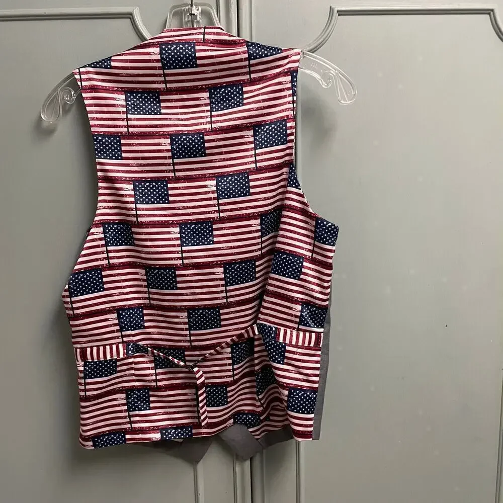 Joe Joseph Abboud Wool Vest American Flag Back Gray Size 34 Small